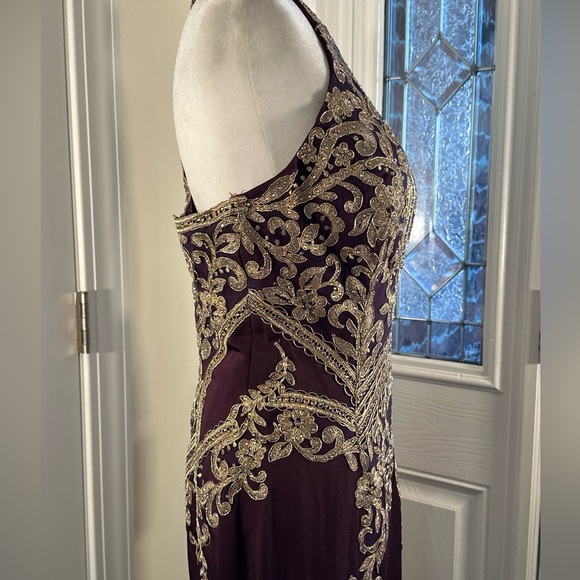 Dancing Queen Purple and Gold Embellished Halter Gown - Picture 7 of 16